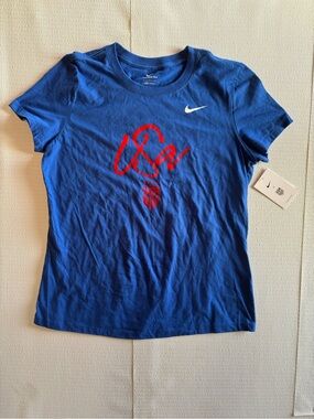NWT Women’s Nike Blue Soccer Tee with Red USA Logo and White Swoosh
